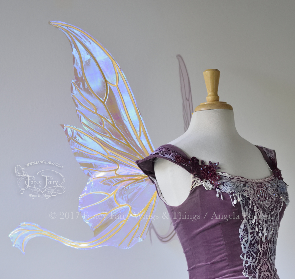 Guinevere Iridescent Fairy Wings in Lilac with Gold veins