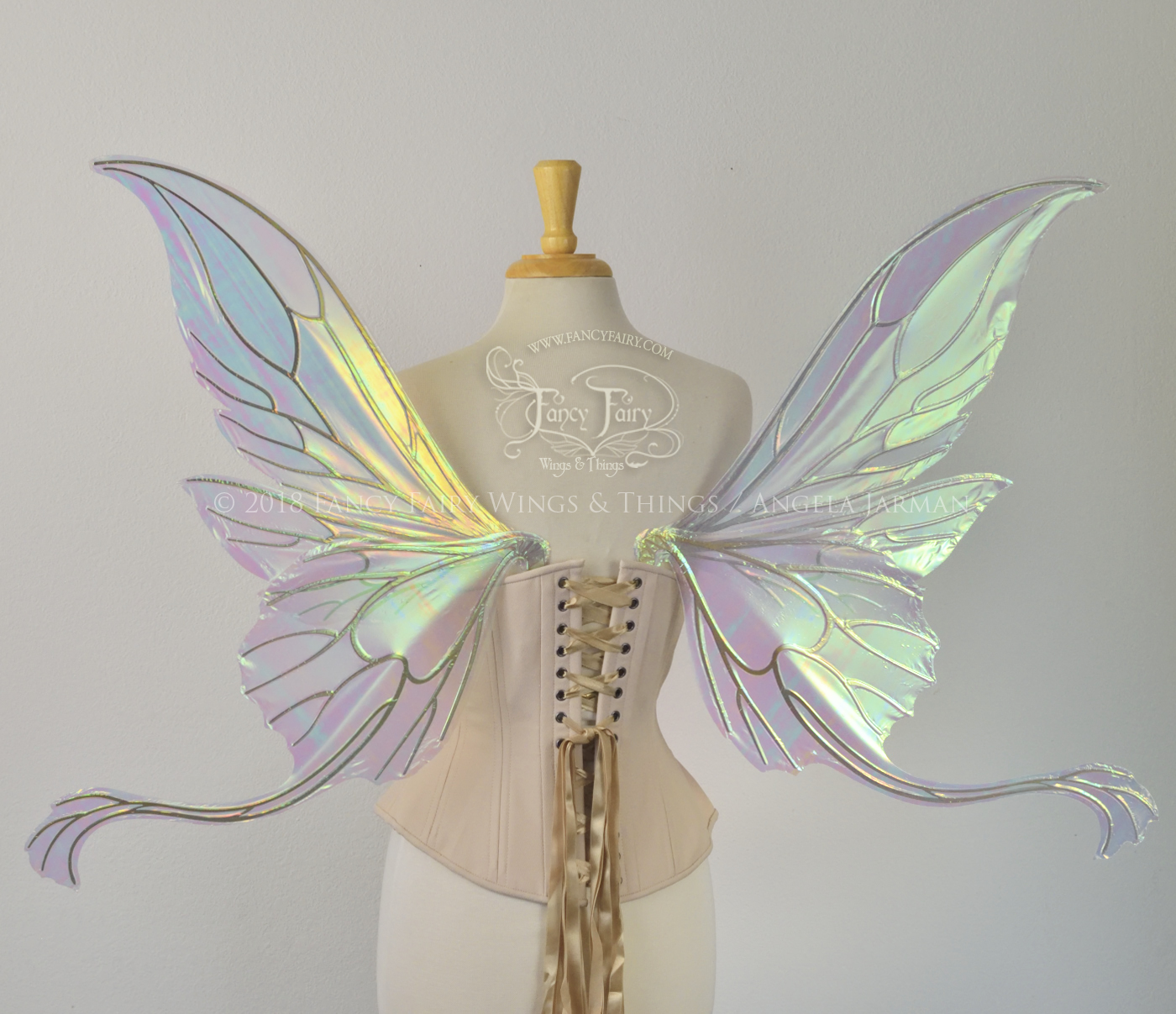 Guinevere Iridescent Fairy Wings in White Satin with Candy Coat Gold veins