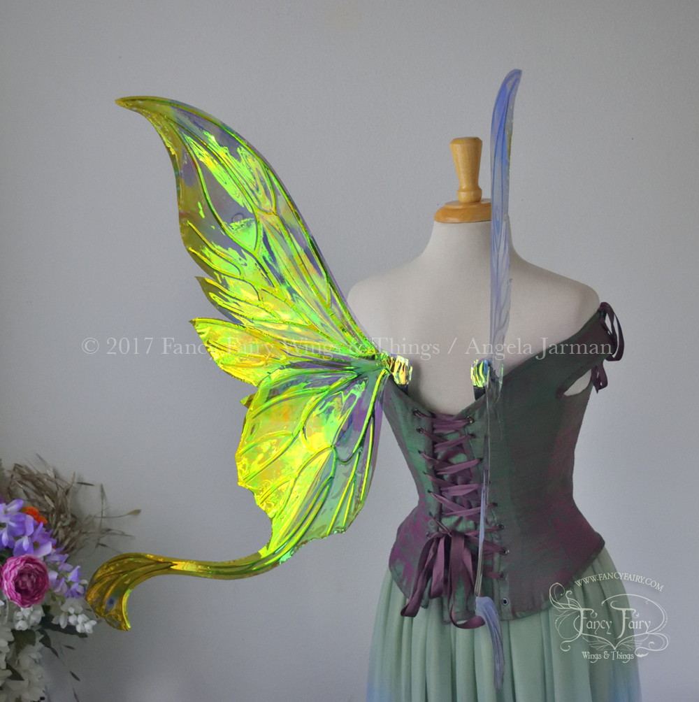 Guinevere Iridescent Fairy Wings in Painted Peacock Colors and Black Veins