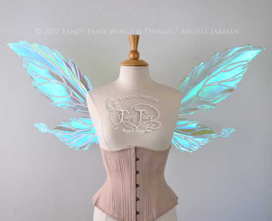 Ivy Iridescent Convertible Fairy Wings in Absinthe with white veins