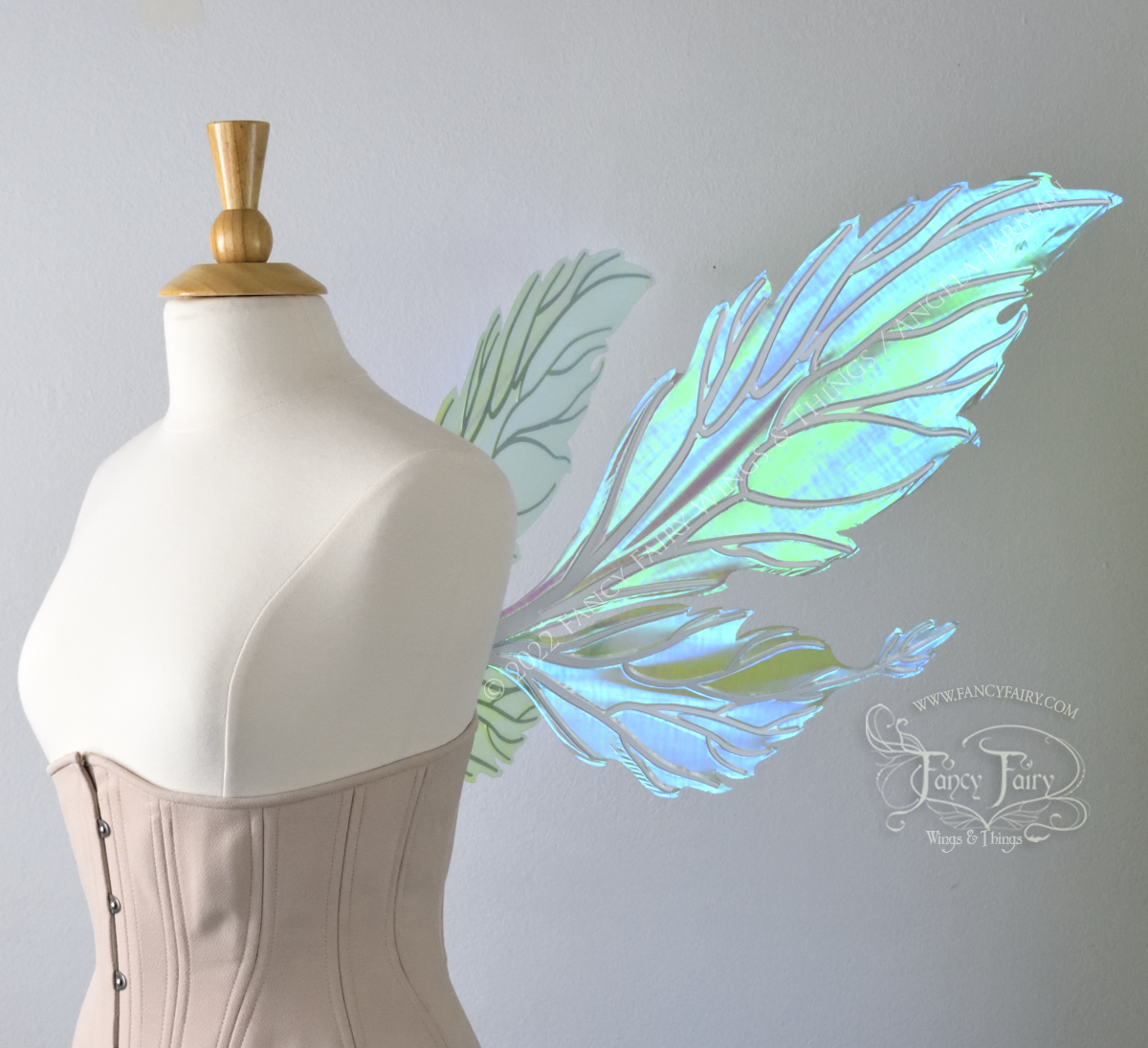 Ivy Iridescent Convertible Fairy Wings in Absinthe with white veins