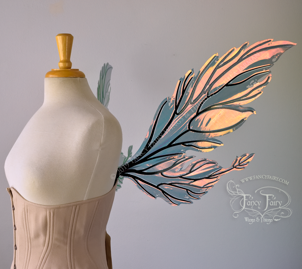 Ivy Iridescent Convertible Fairy Wings Made-To-Order with Black Veins