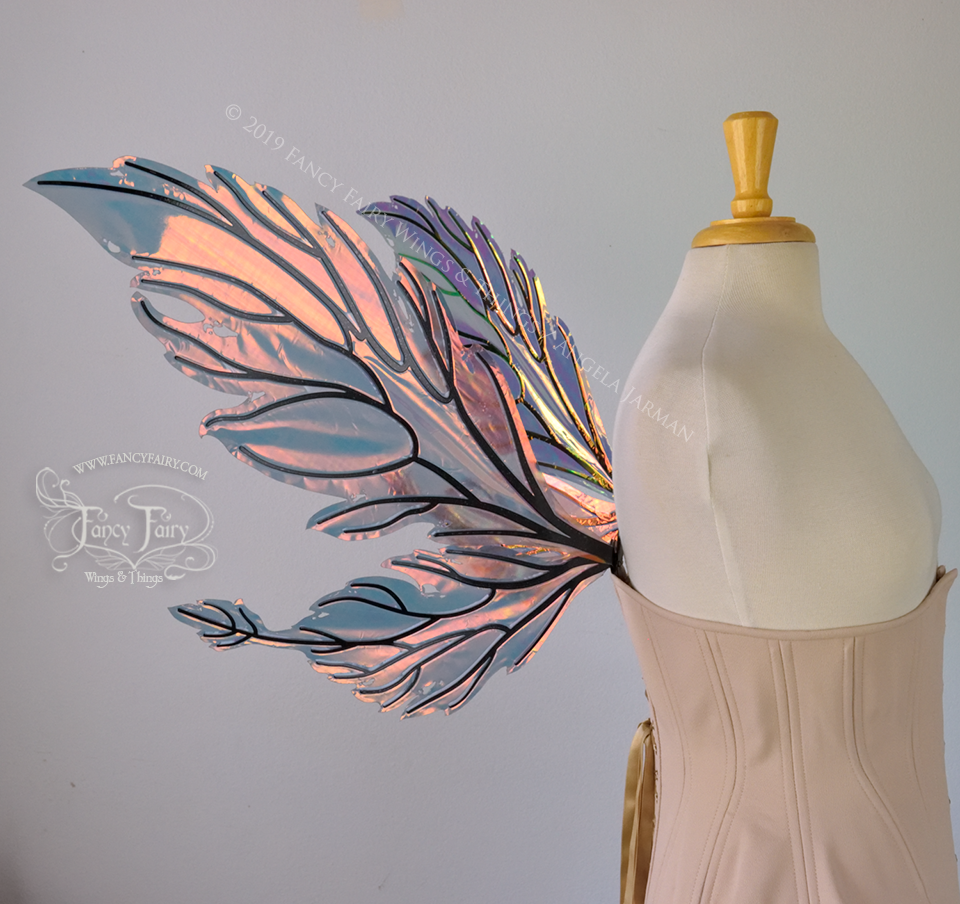 Ivy Iridescent Convertible Fairy Wings Made-To-Order with Black Veins