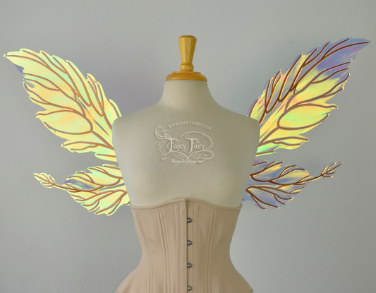 Ivy Iridescent Convertible Fairy Wings in Clear Diamond Fire with Copper veins