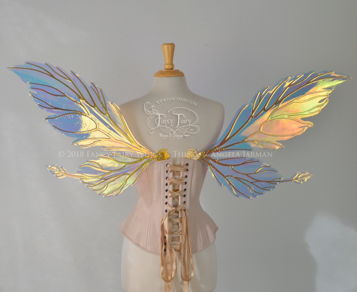 Ivy Iridescent Convertible Fairy Wings in Clear Diamond Fire with Gold veins