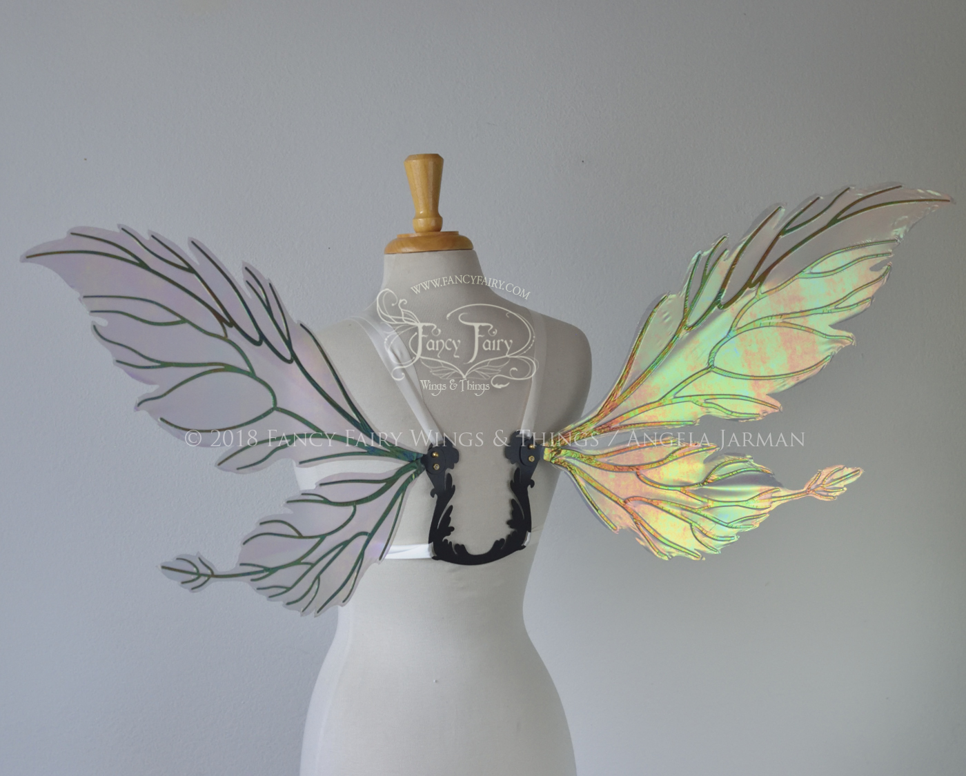 Ivy Iridescent Convertible Fairy Wings in Patina Green with Black veins