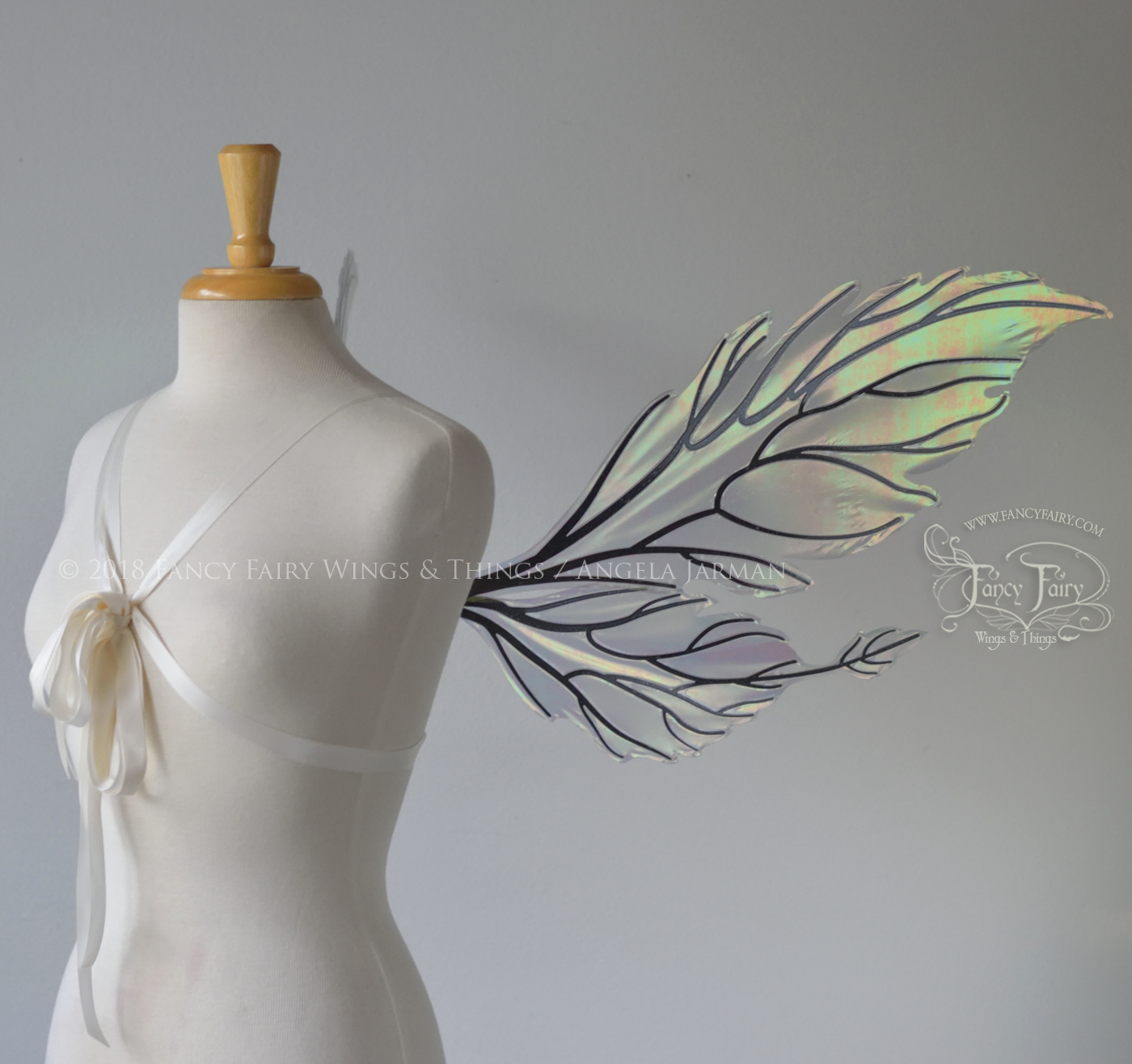 Ivy Iridescent Convertible Fairy Wings in Patina Green with Black veins