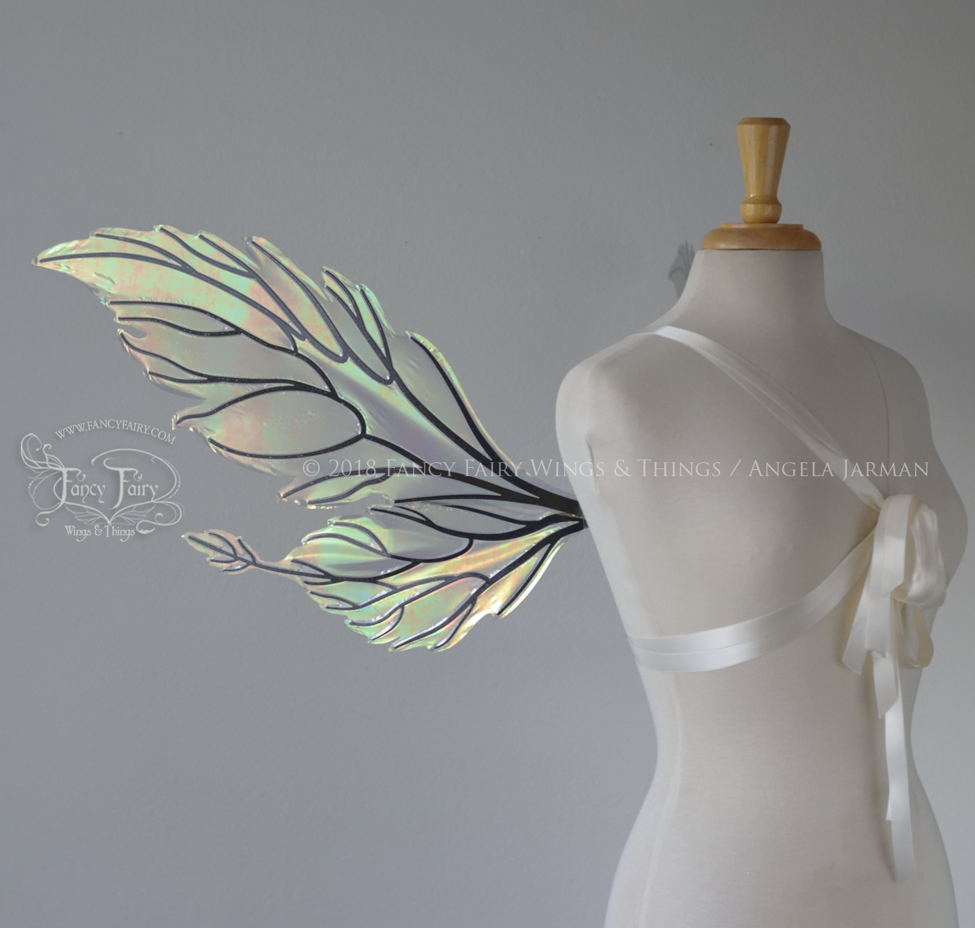 Ivy Iridescent Convertible Fairy Wings in Patina Green with Black veins