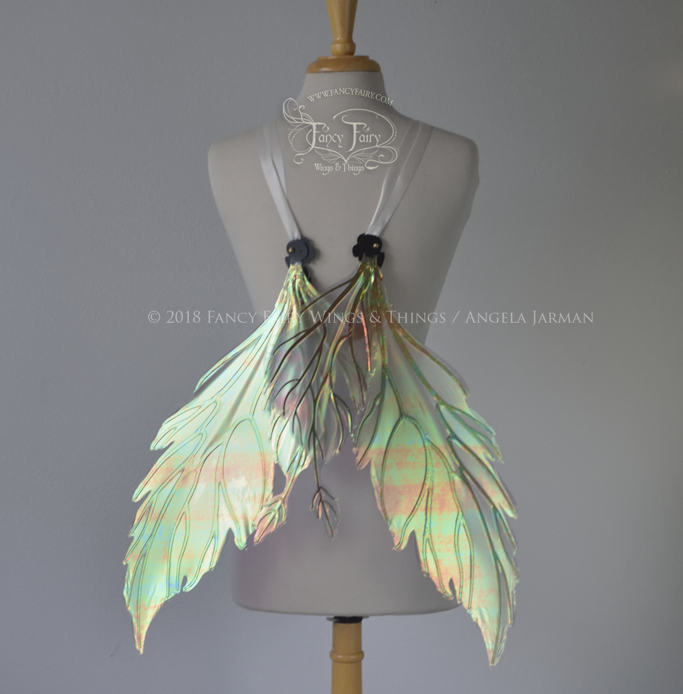 Ivy Iridescent Convertible Fairy Wings in Patina Green with Black veins