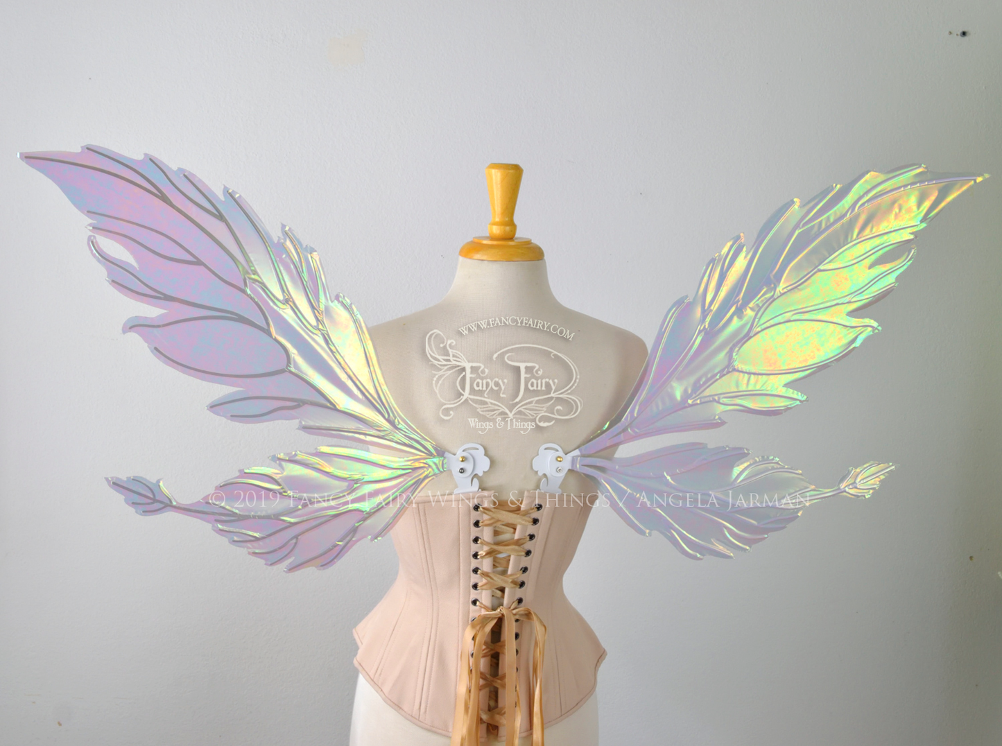 Ivy Iridescent Convertible Fairy Wings in Patina Green with Pearl veins