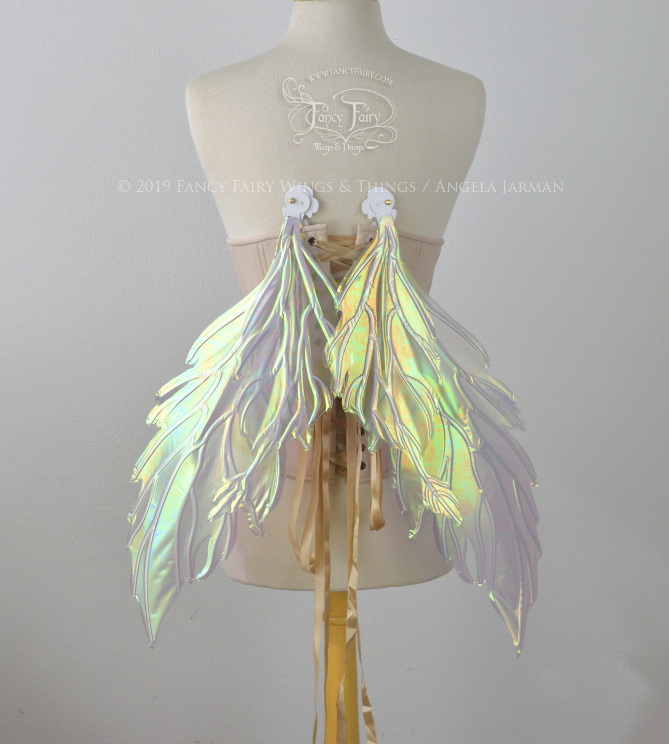 Ivy Iridescent Convertible Fairy Wings in Patina Green with Pearl veins