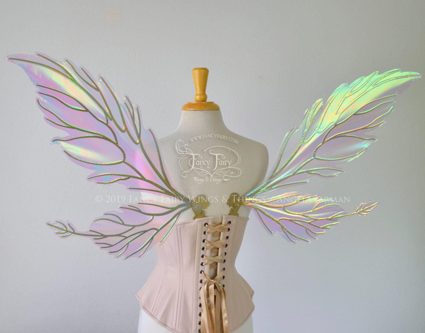 Ivy Iridescent Convertible Fairy Wings in Satin White with Candy Gold veins