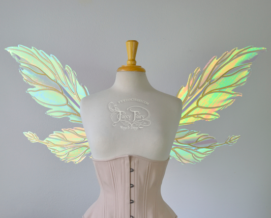 Ivy Iridescent Convertible Fairy Wings in Satin White with Candy Gold veins