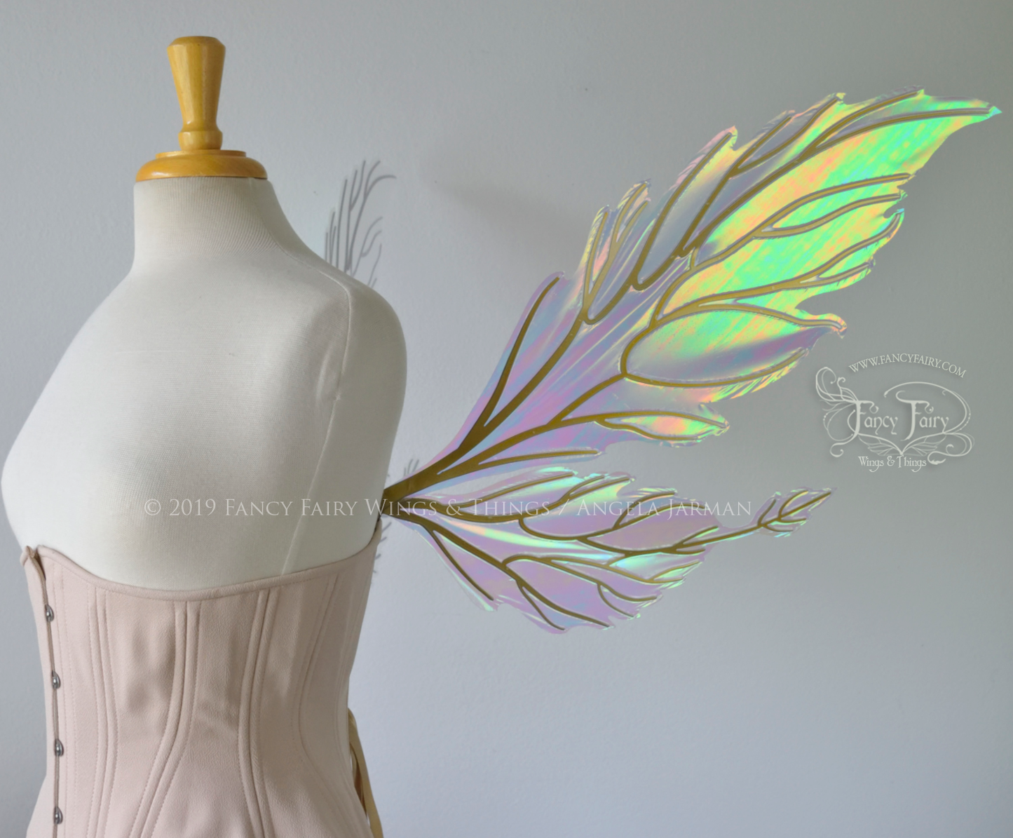 Ivy Iridescent Convertible Fairy Wings in Satin White with Candy Gold veins