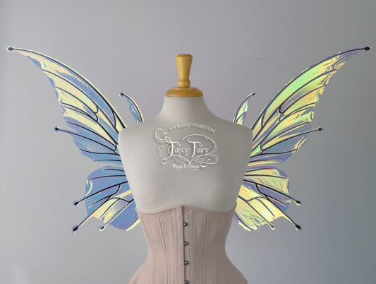 Flora Iridescent Fairy Wings in Clear Diamond Fire with Black veins