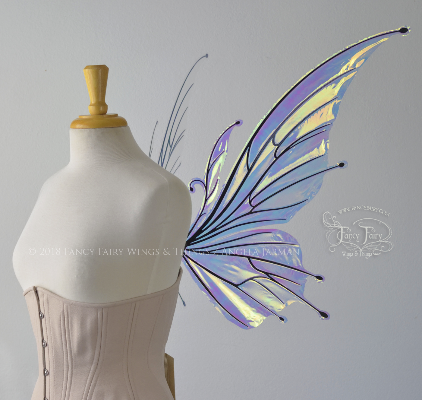 Flora Iridescent Fairy Wings in Clear Diamond Fire with Black veins