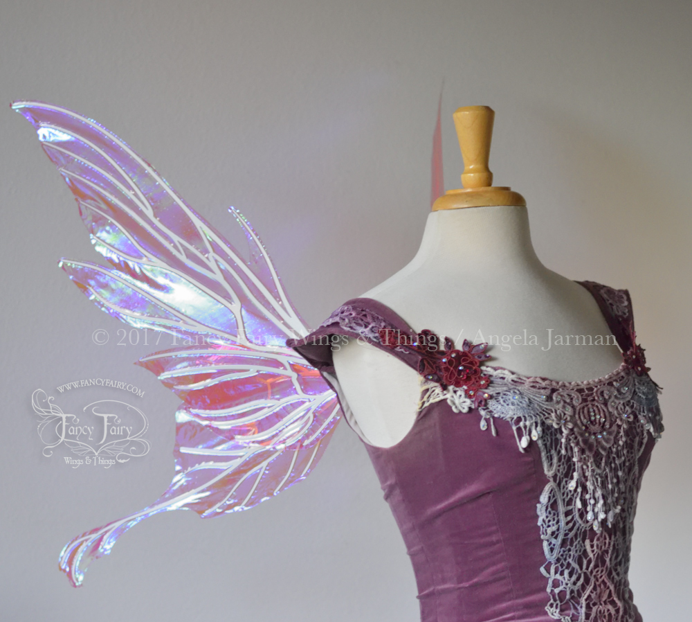 Morgana Iridescent Fairy Wings in Berry with Pearl Veins