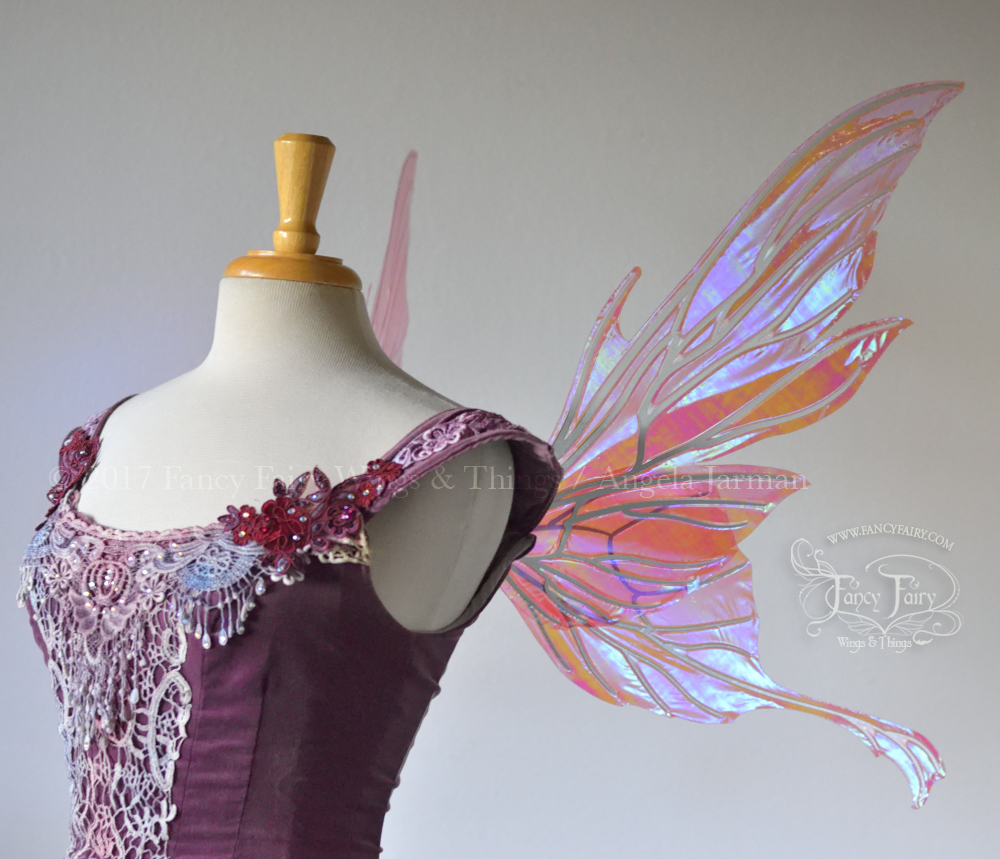Morgana Iridescent Fairy Wings in Berry with Pearl Veins