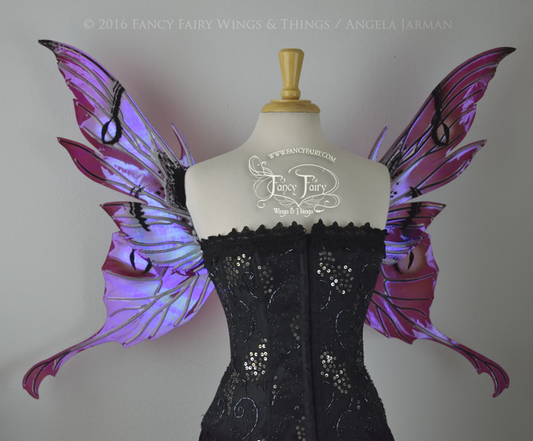 Morgana Blackberry Painted Iridescent Fairy Wings with Black Veins & Flocking