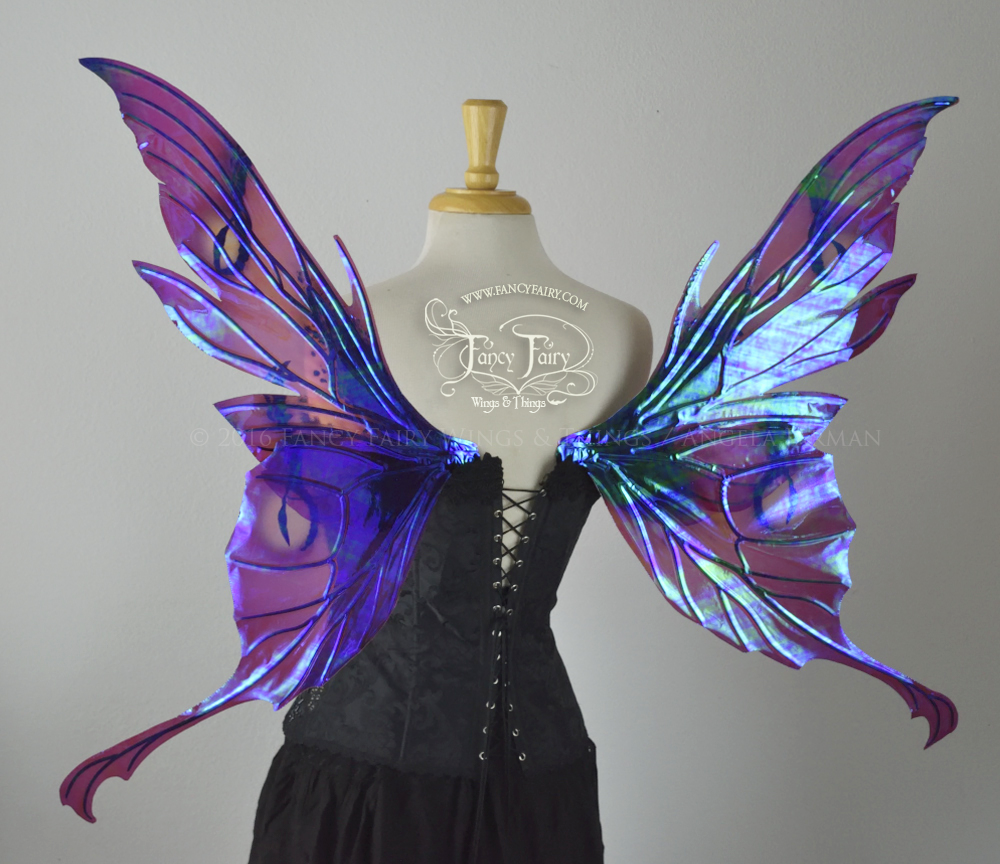 Morgana Blackberry Painted Iridescent Fairy Wings with Black Veins & Flocking