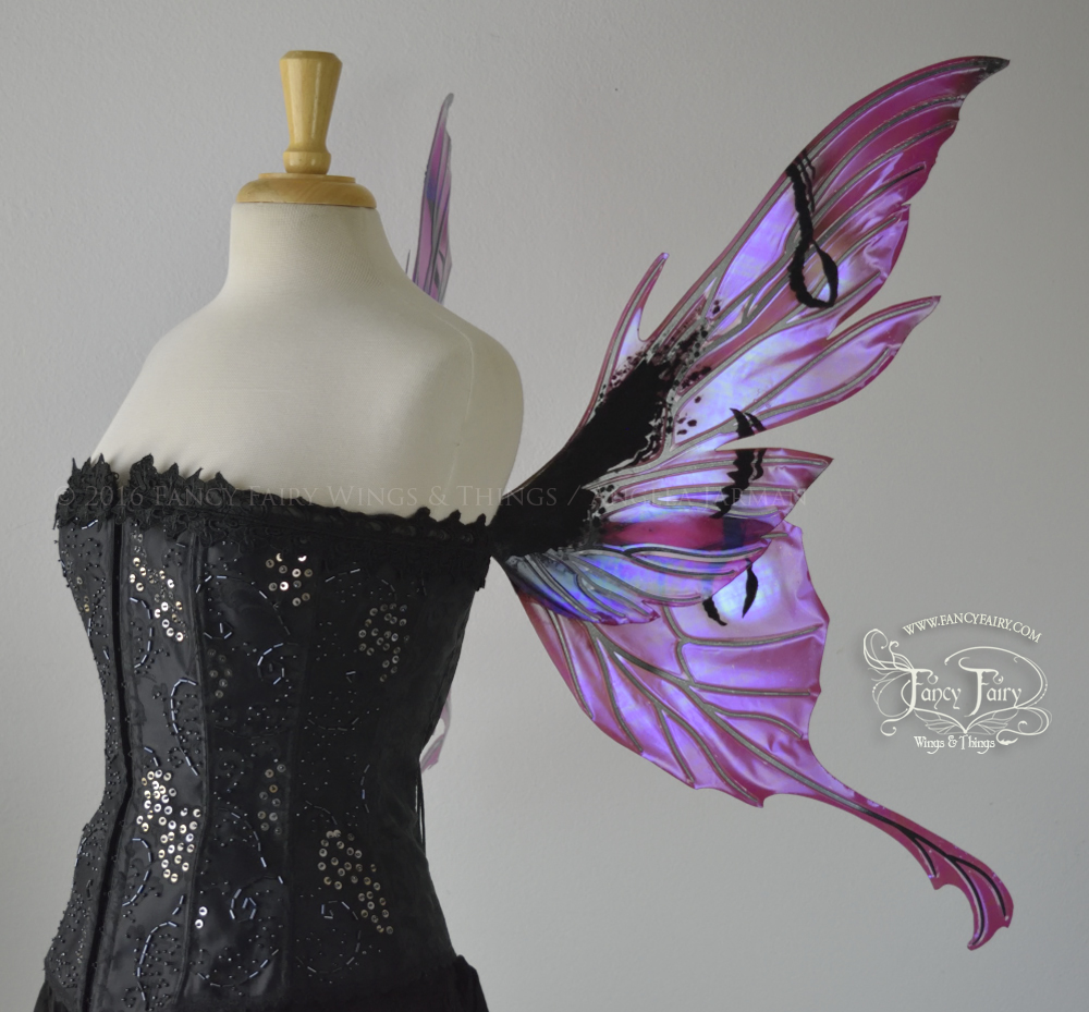 Morgana Blackberry Painted Iridescent Fairy Wings with Black Veins & Flocking