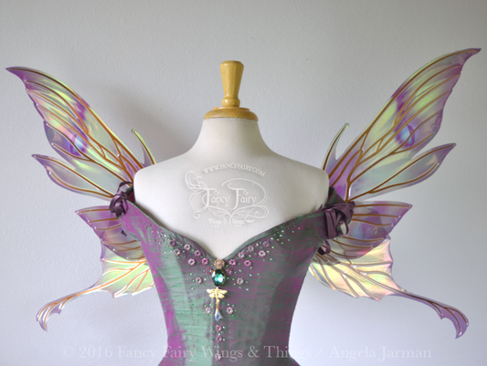 Morgana Painted Iridescent Fairy Wings in Greens and Burgundies with Copper Veins