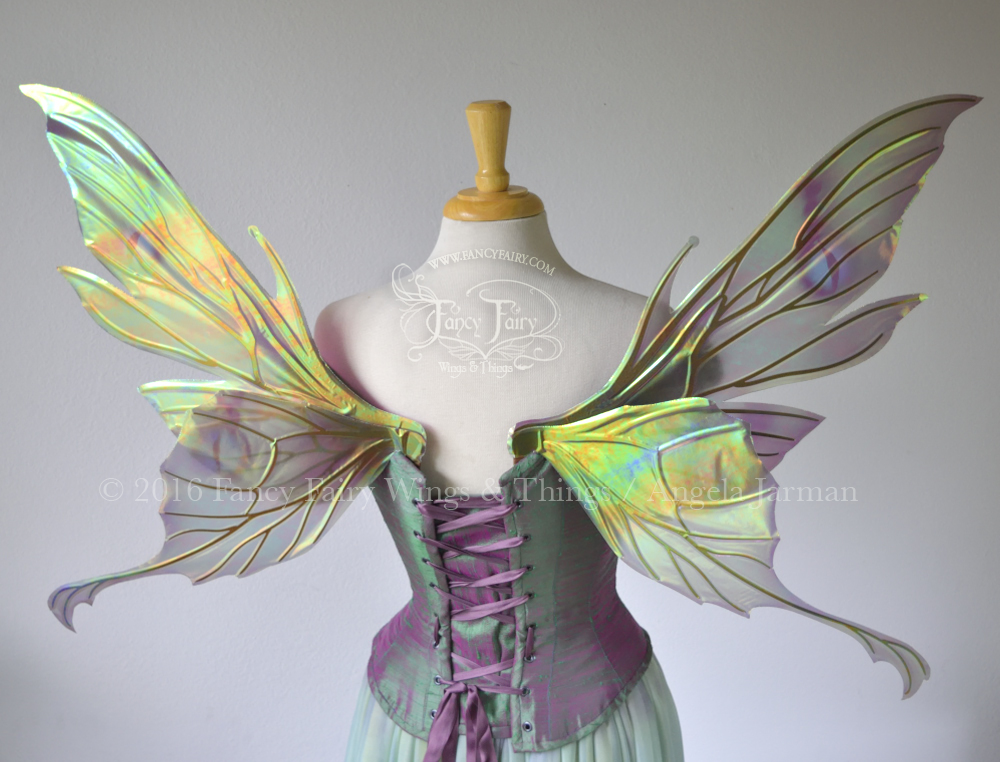 Morgana Painted Iridescent Fairy Wings in Greens and Burgundies with Copper Veins