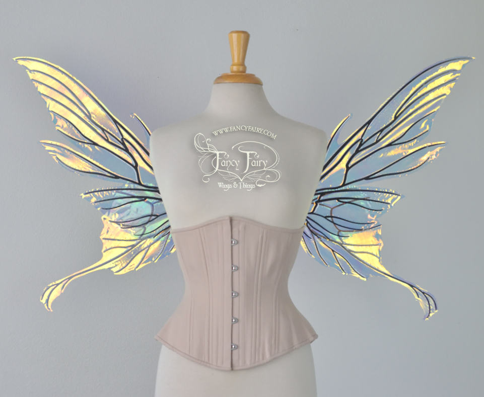 Morgana Iridescent Fairy Wings in Clear Diamond Fire with Black Veins