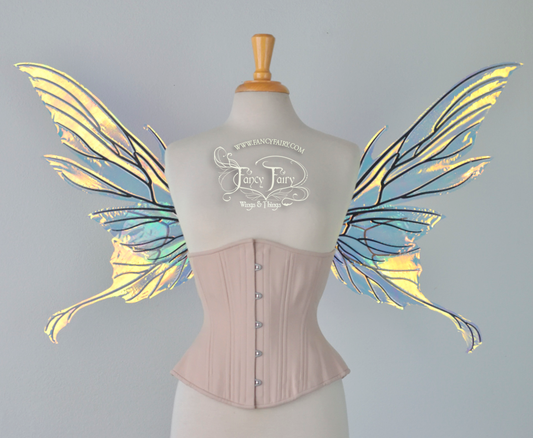 Morgana Iridescent Fairy Wings in Clear Diamond Fire with Black Veins