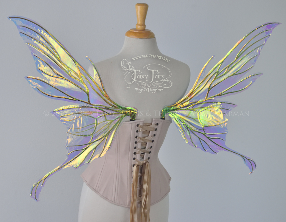 Morgana Iridescent Fairy Wings in Clear Diamond Fire with Black Veins