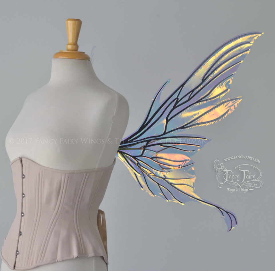 Morgana Iridescent Fairy Wings in Clear Diamond Fire with Black Veins