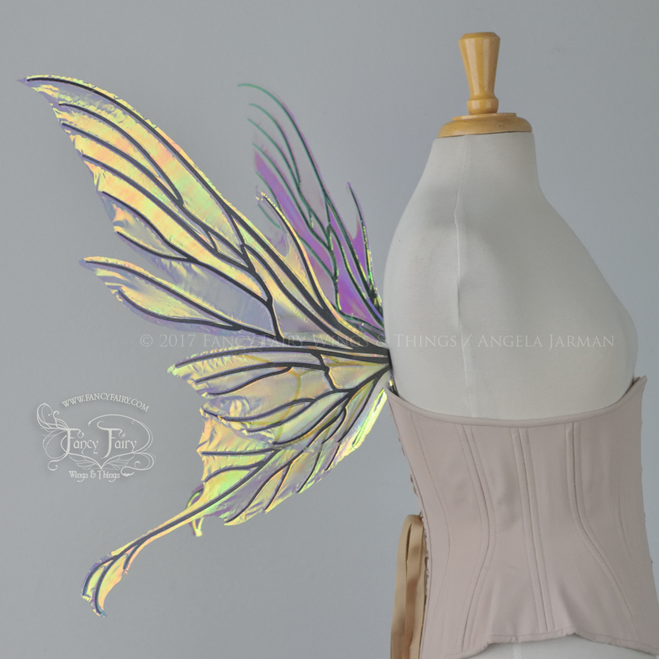 Morgana Iridescent Fairy Wings in Clear Diamond Fire with Black Veins