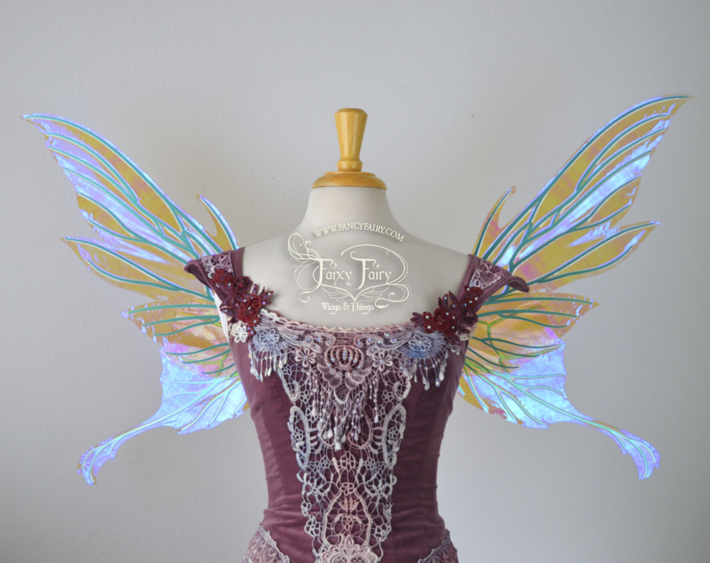 Morgana Iridescent Fairy Wings in Lilac with Green Veins