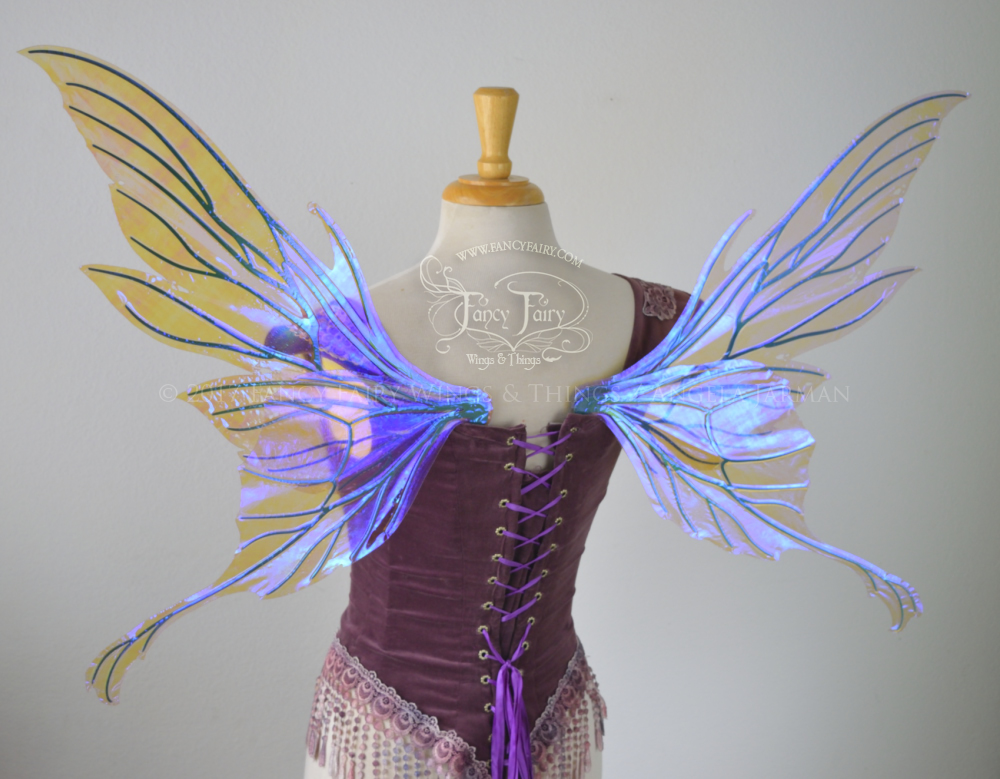 Morgana Iridescent Fairy Wings in Lilac with Green Veins