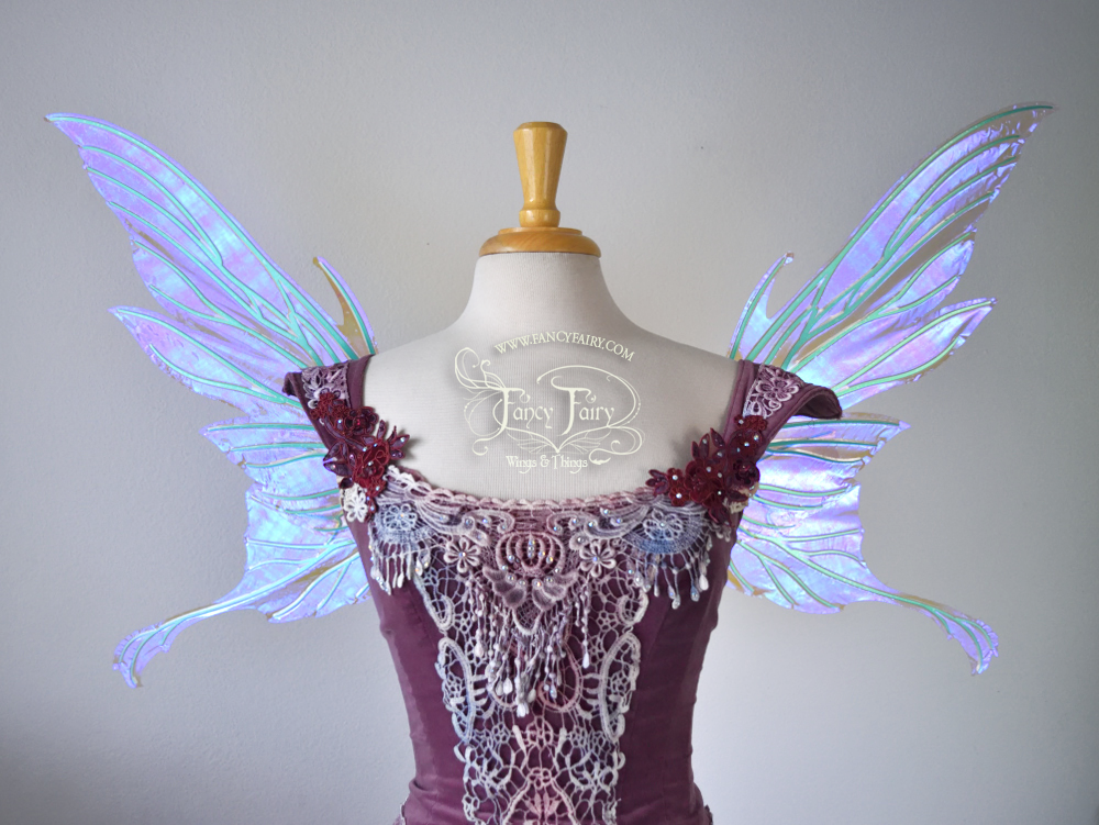 Morgana Iridescent Fairy Wings in Lilac with Green Veins