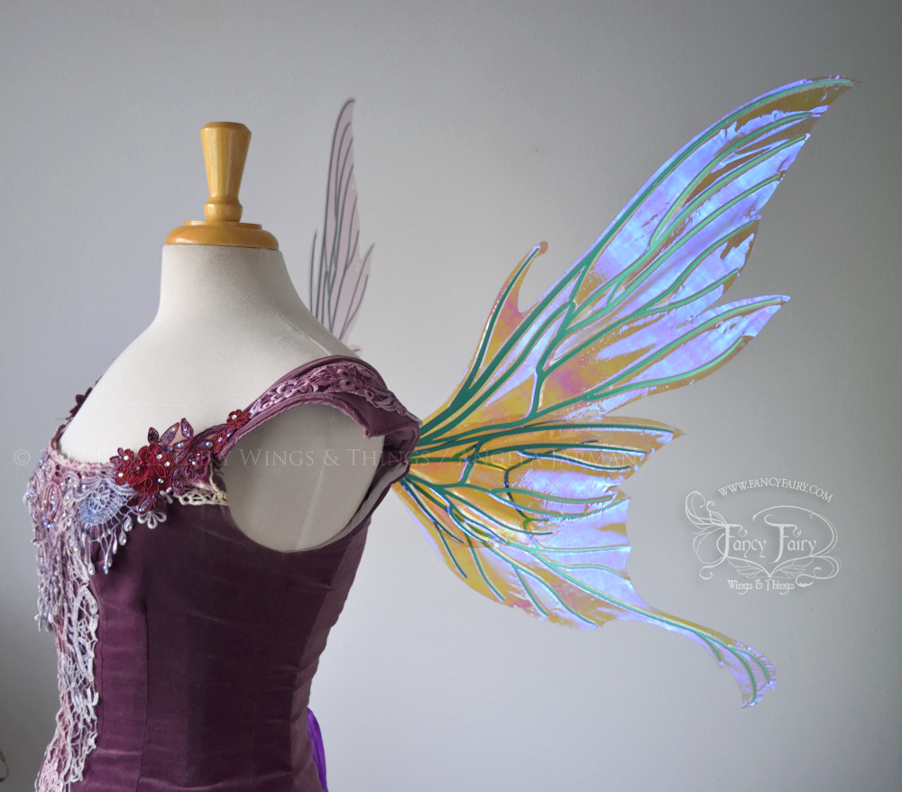 Morgana Iridescent Fairy Wings in Lilac with Green Veins