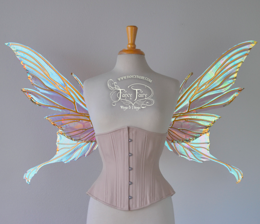 Morgana Iridescent Fairy Wings in Pastel Lilac with Gold Veins and Gold Leafing