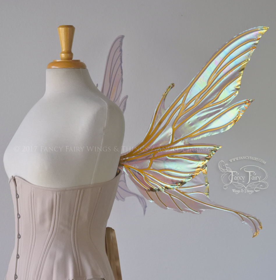 Morgana Iridescent Fairy Wings in Pastel Lilac with Gold Veins and Gold Leafing