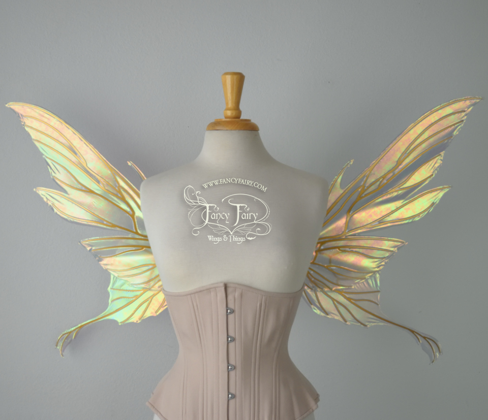 Morgana Iridescent Fairy Wings in Patina Green with Gold Veins