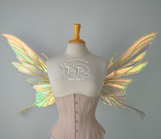 Morgana Iridescent Fairy Wings in Patina Green with Gold Veins