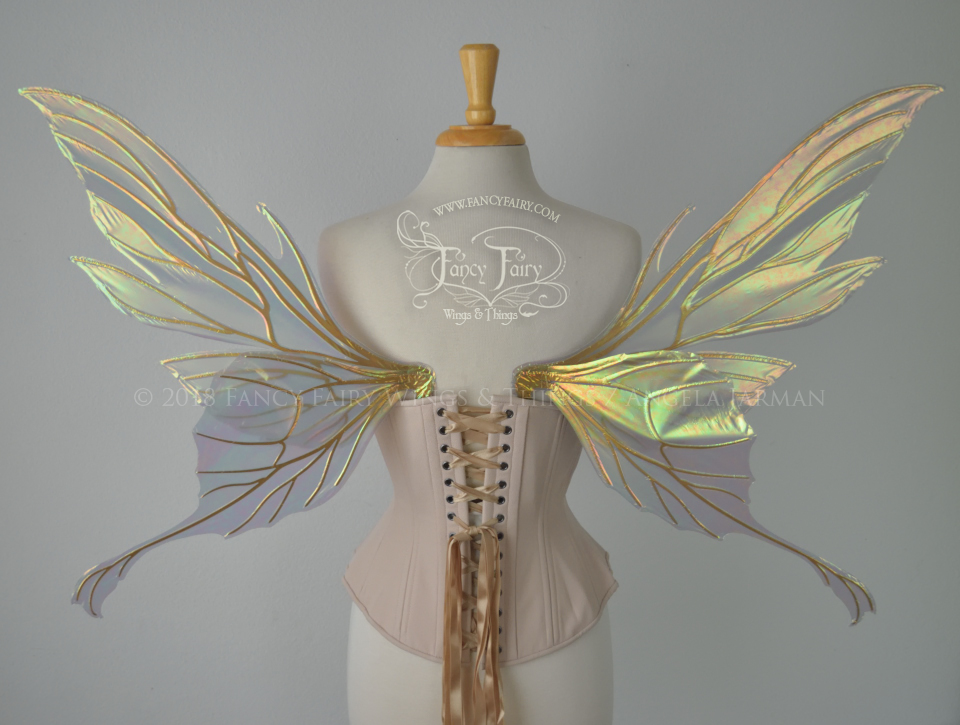 Morgana Iridescent Fairy Wings in Patina Green with Gold Veins