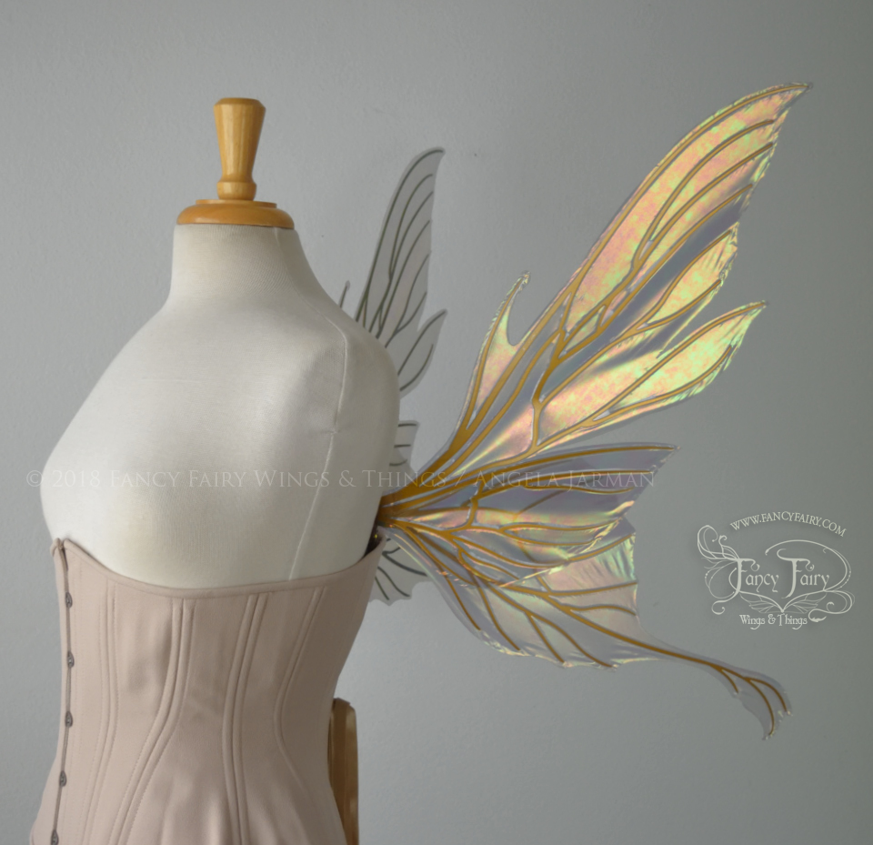 Morgana Iridescent Fairy Wings in Patina Green with Gold Veins