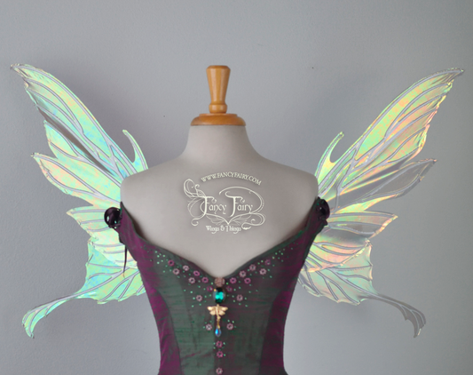 Morgana Iridescent Fairy Wings in Patina Green with Pearl Veins