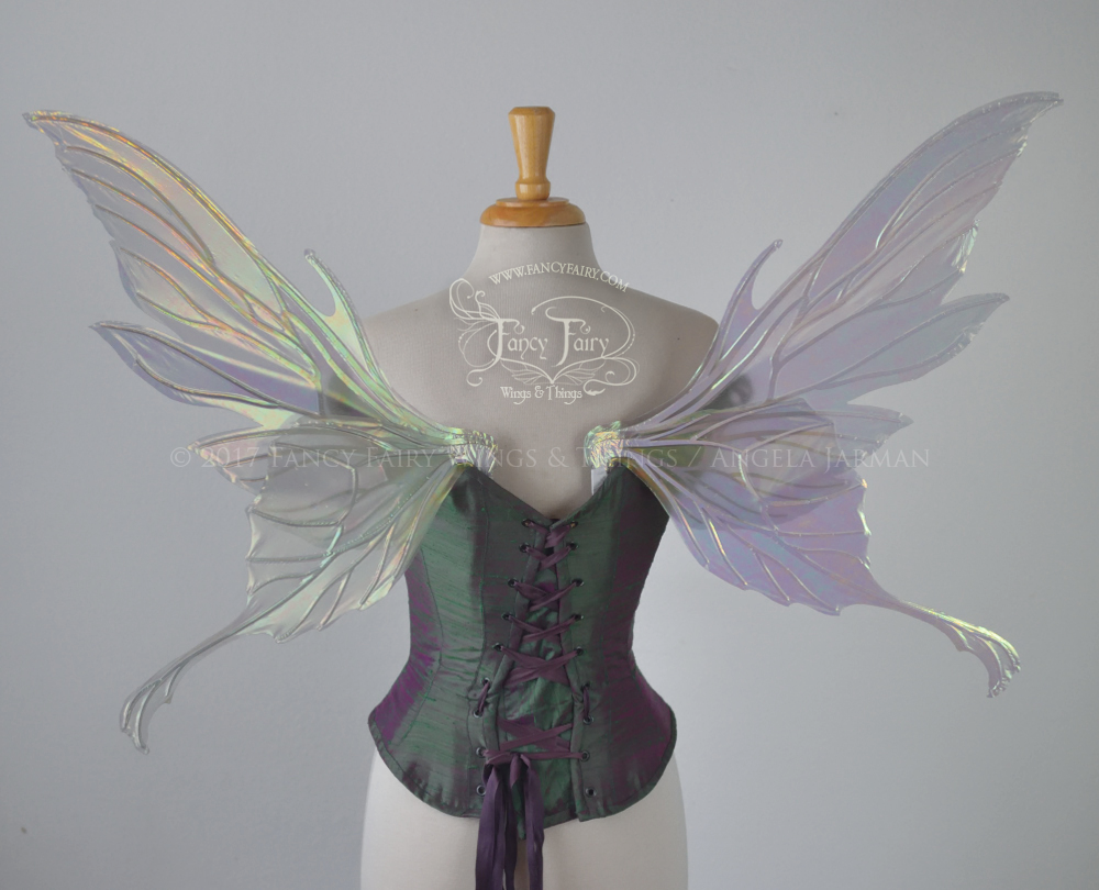 Morgana Iridescent Fairy Wings in Patina Green with Pearl Veins