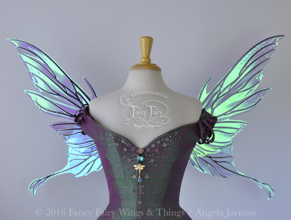 Morgana Iridescent Fairy Wings in Blue with Black Veins