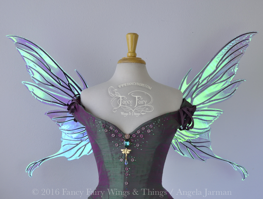 Morgana Iridescent Fairy Wings in Blue with Black Veins