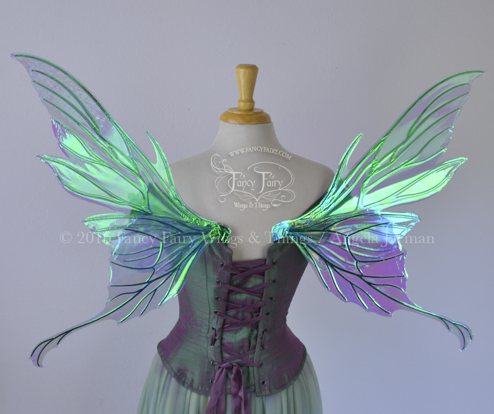 Morgana Iridescent Fairy Wings in Blue with Black Veins