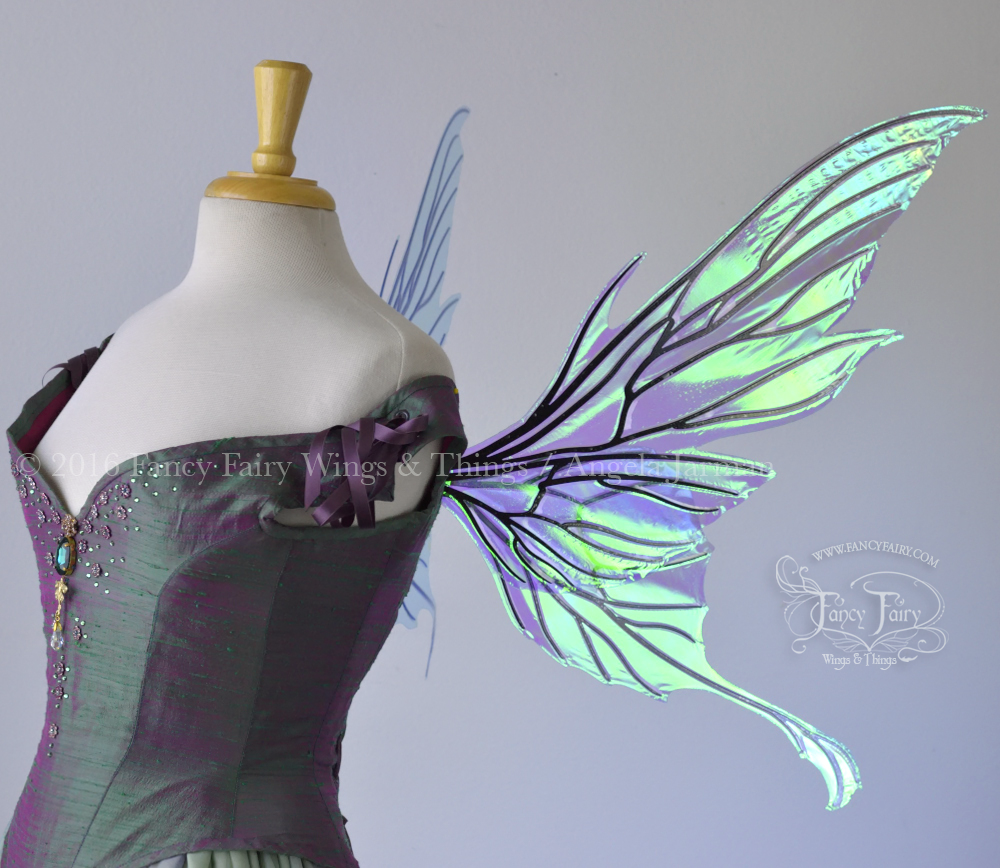 Morgana Iridescent Fairy Wings in Blue with Black Veins