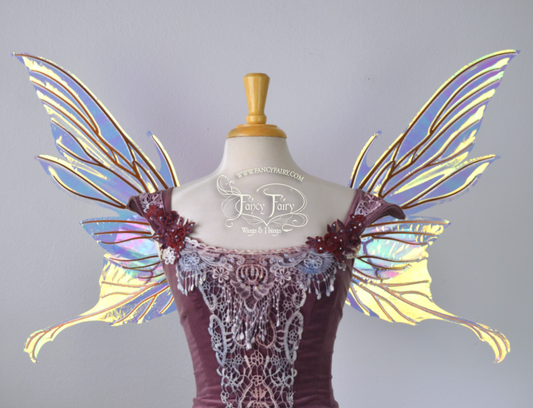 Morgana Iridescent Fairy Wings in Clear Diamond Fire with Copper Veins