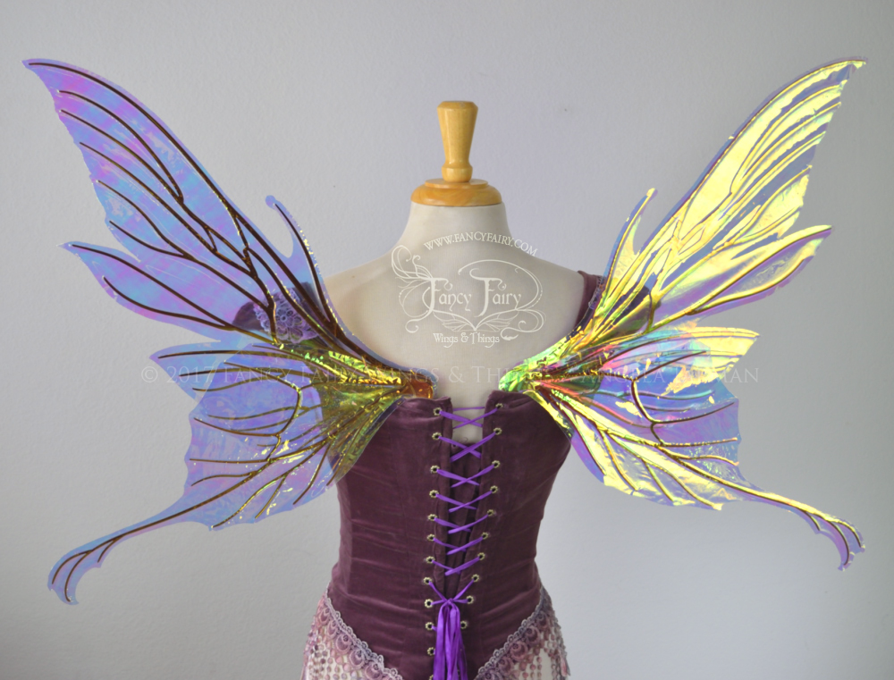 Morgana Iridescent Fairy Wings in Clear Diamond Fire with Copper Veins